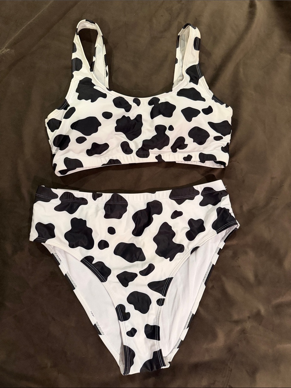 Cow print high waisted bikini XL